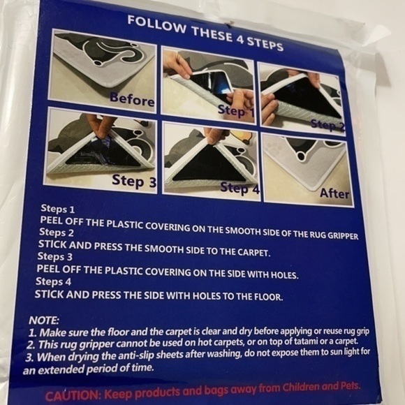 Fanquexy Anti Slip Black Triangle reusable washable Corner Fat Rug Grip set of 8 - Picture 4 of 6